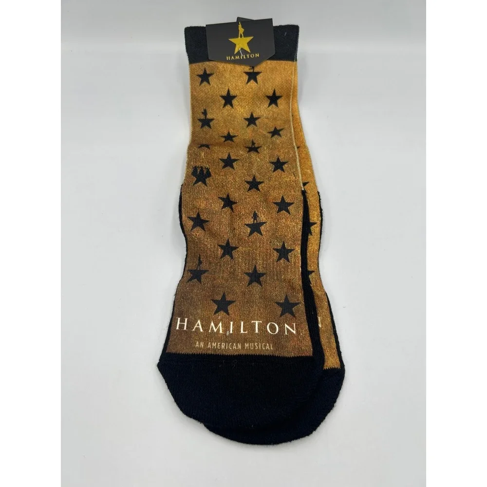 Hamilton An American Musical Broadway Crew Socks Gold Black Star Pattern‎ Unisex